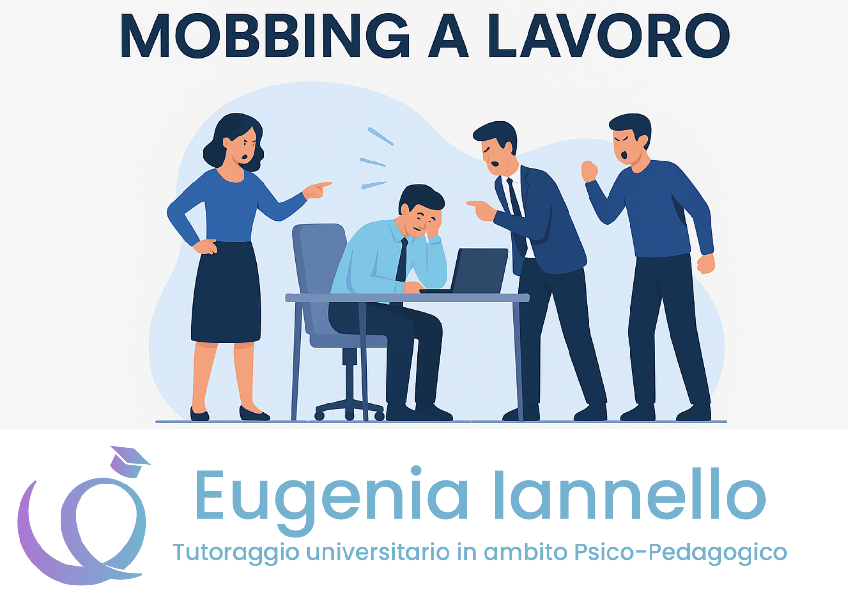 Illustrazione sul mobbing sul lavoro e sull’impatto psicologico nelle dinamiche organizzative e nei contesti lavorativi